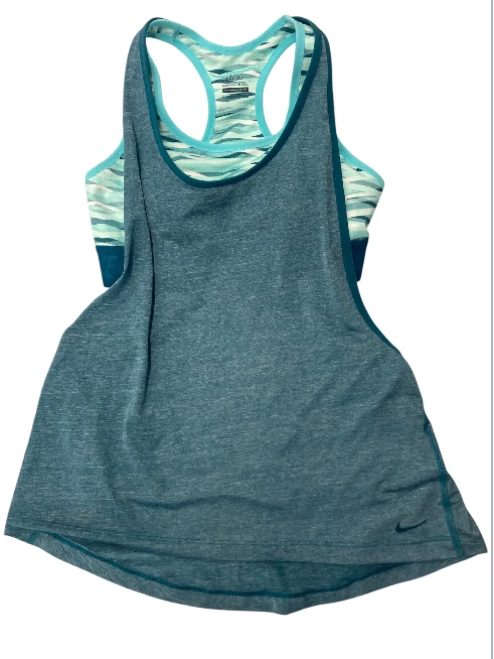 Nike Teal and Mint Dri-FIT tank top with attached Sports Bra embroidered logo